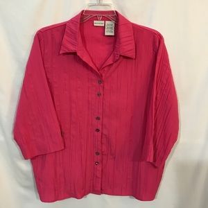 XL Hot Pink 3/4 Sleeve Button Down Blouse EUC